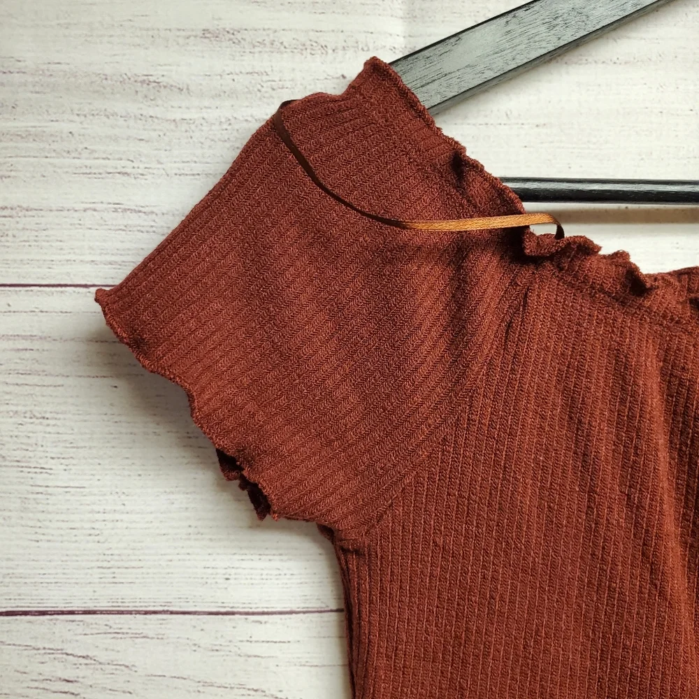 Mind Code Women's Bodycon Off-the-Shoulder Lettuce Edge Ribbed Dress - Picture 8 of 12